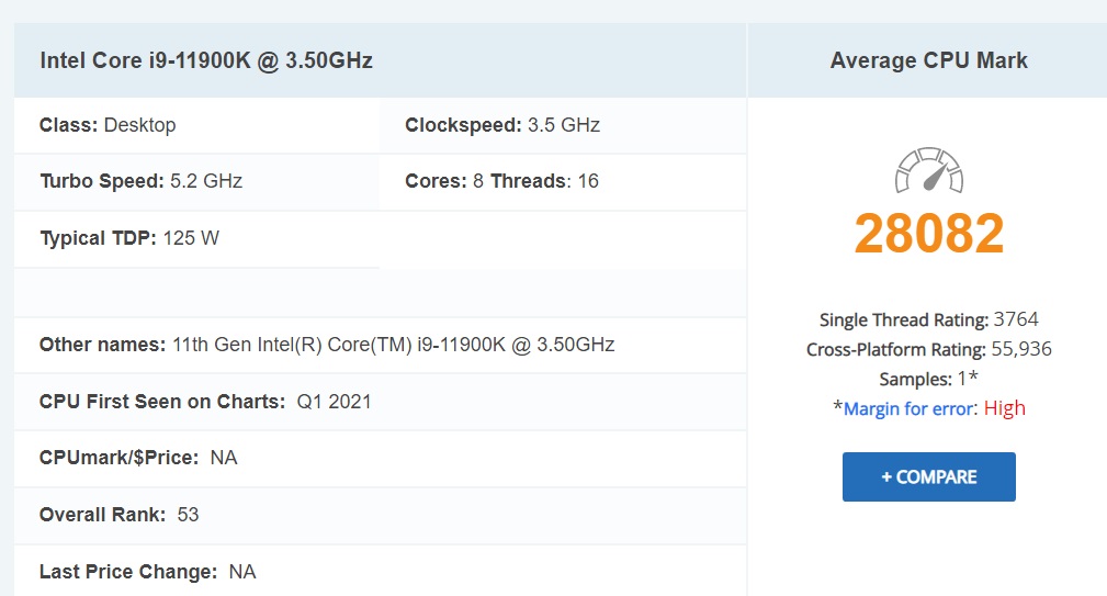 英特尔 i9-11900K PassMark 跑分曝光：单核排名第一,第2张